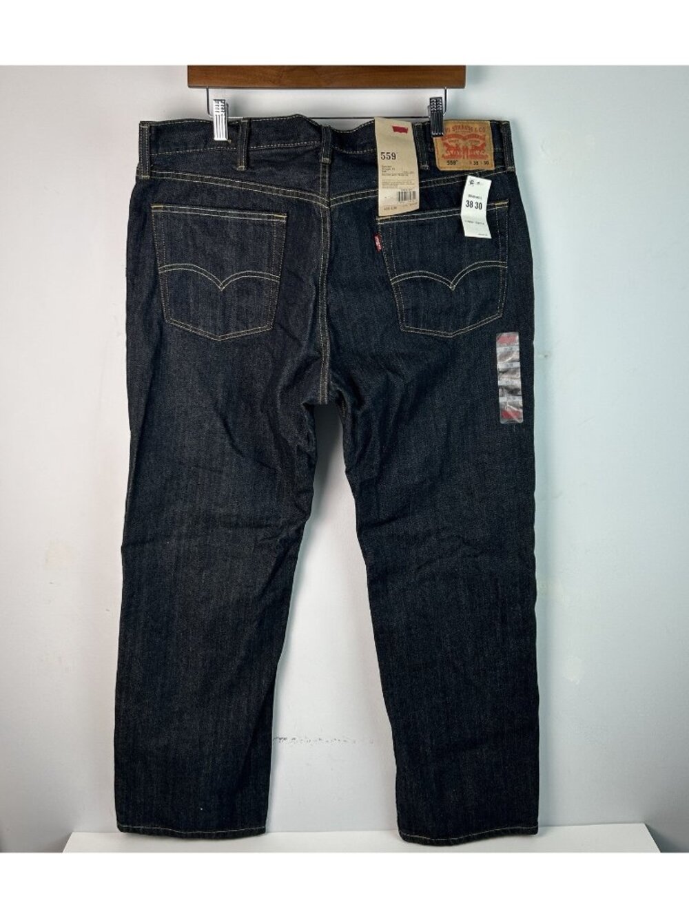 Levis 559 Jeans Mens 38x30 Blue Dark Wash Relaxed Straight Fit Stretch NEW